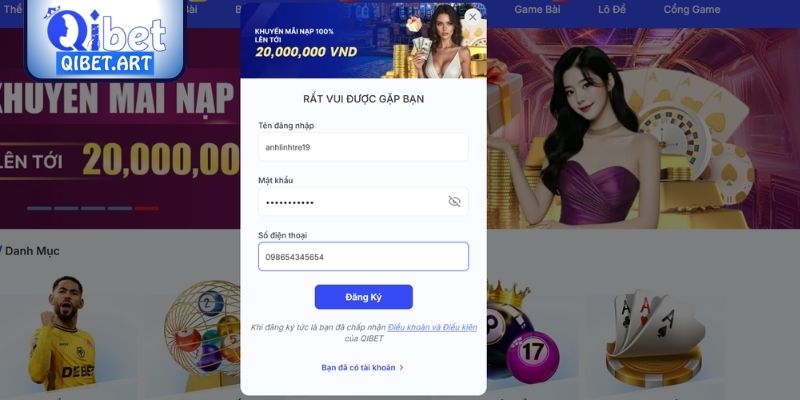 Xác nhận tài khoản để tiến hành tạo account